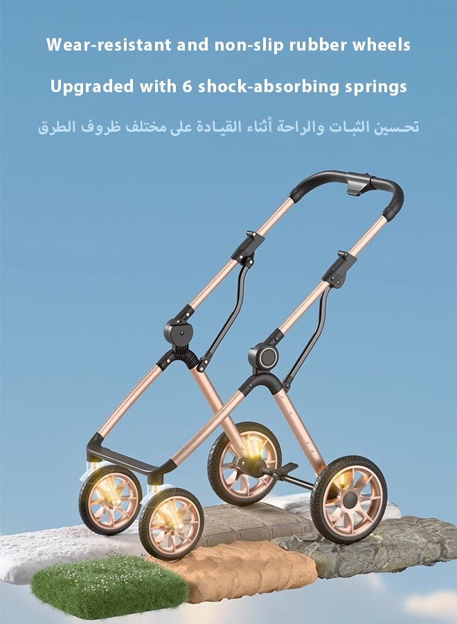 Kidilo Luxury High Landscape Reversible Baby Stroller，3-in-1 Convertible Modes，Advanced Shock Absorption，Full Reclining Bassinet - Image 4